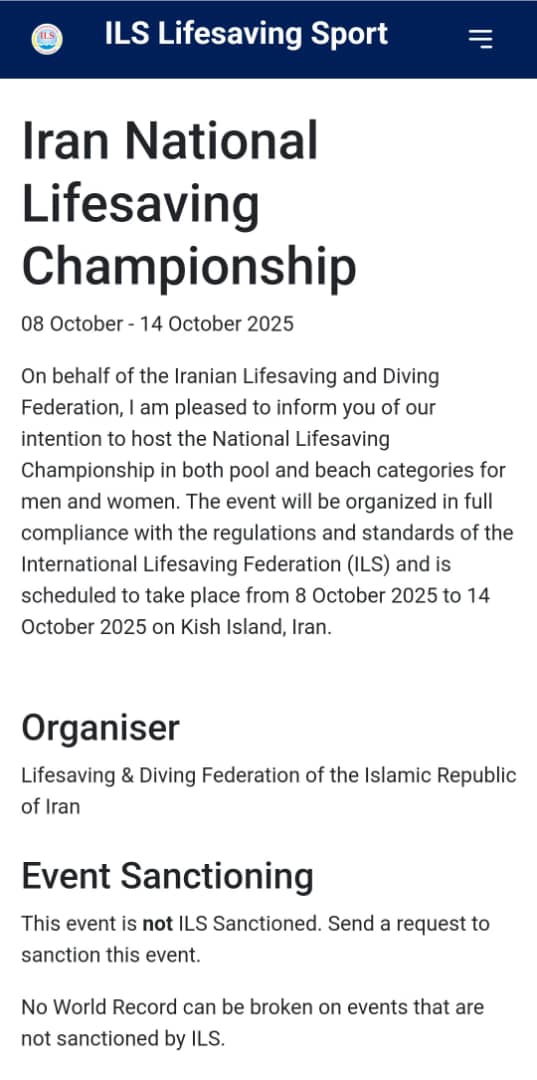 ثبت مسابقات نجات‌غریق قهرمانی کشور در تقویم فدراسیون جهانی نجات‌غریق(ILS)